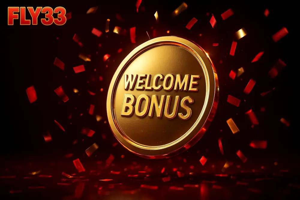 FLY33 bonuses and offers โ a glowing welcome bonus coin burst with red and gold confetti FLY33 bonuses and offers โ a glowing welcome bonus coin burst with red and gold confetti