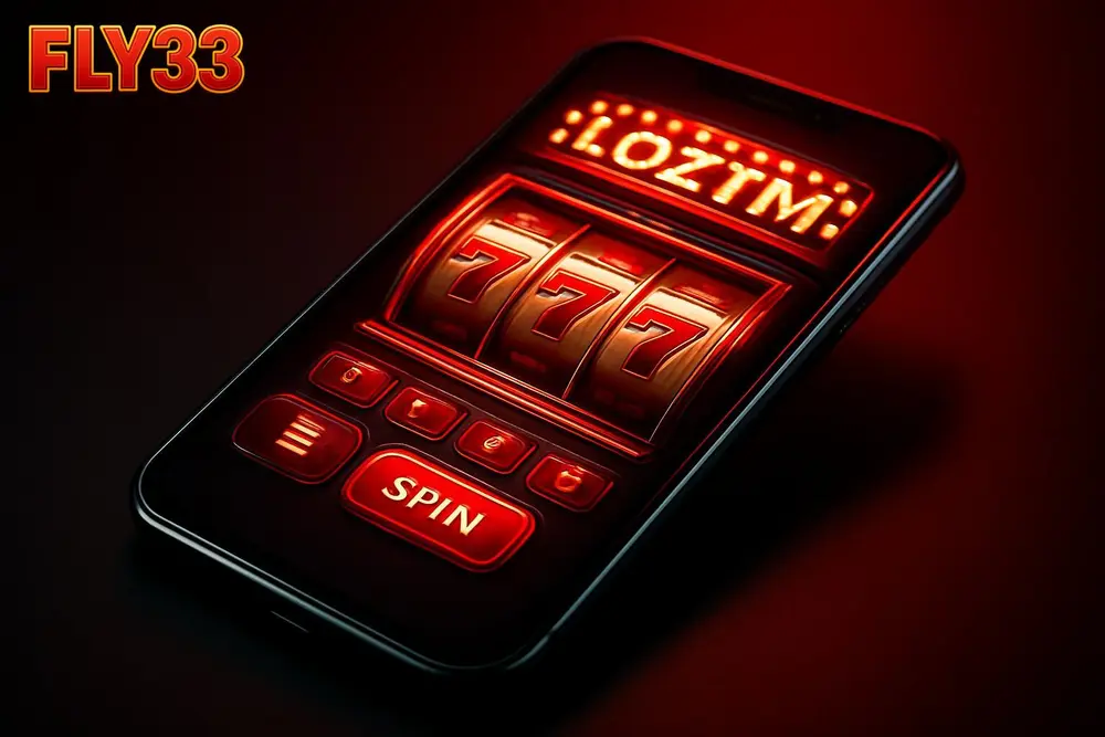 FLY33 APK download โ a smartphone showing a glowing online casino slot game app FLY33 APK download โ a smartphone showing a glowing online casino slot game app