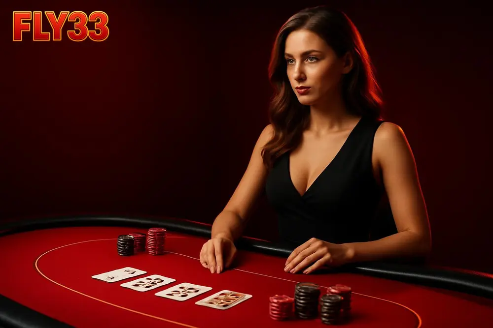 FLY33 games โ a live dealer table with cards and chips on a screen FLY33 games โ a live dealer table with cards and chips on a screen