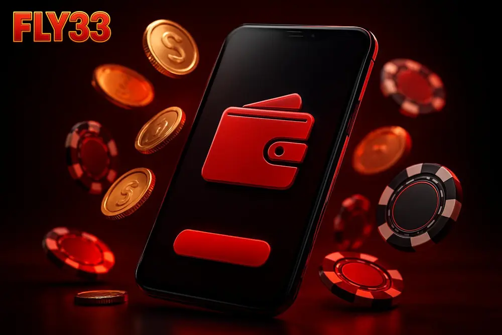 FLY33 payment methods โ a mobile wallet app paying out with falling gold coins and casino chips FLY33 payment methods โ a mobile wallet app paying out with falling gold coins and casino chips