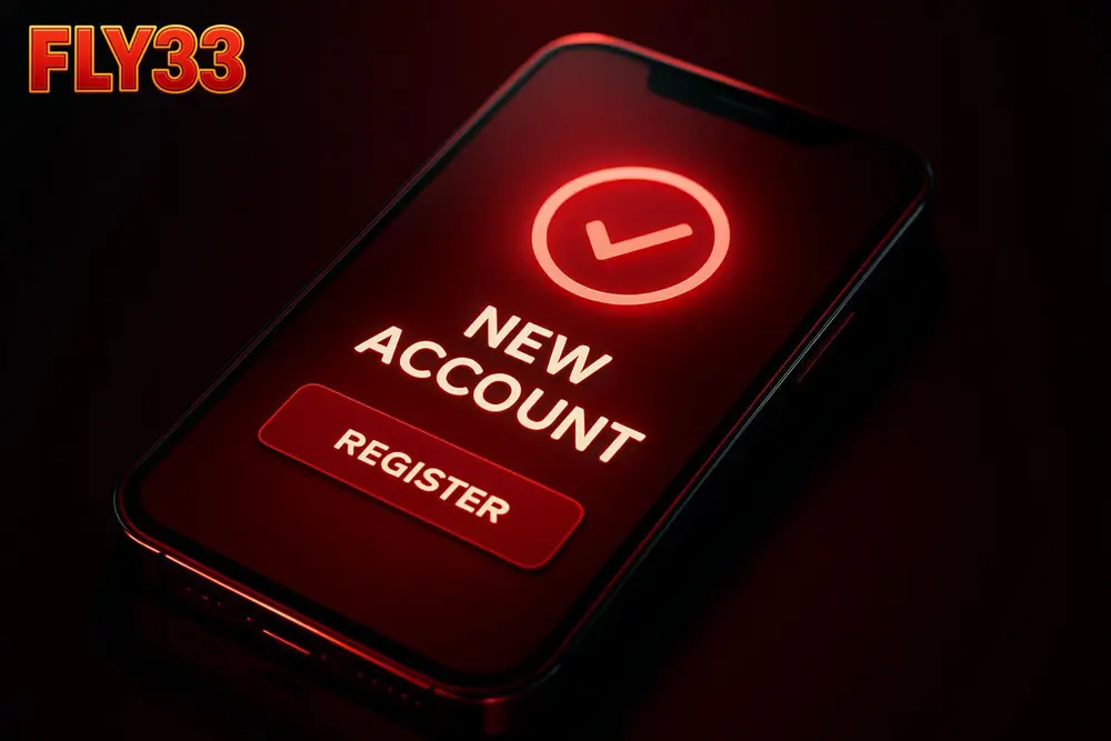 FLY33 registration โ a new account welcome screen glowing on a phone display FLY33 registration โ a new account welcome screen glowing on a phone display
